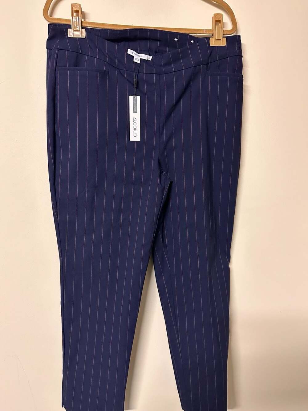 Chico's So Slimming 180 Brigitte Shadow Stripe Ankle Pant Fashion Passport Blue